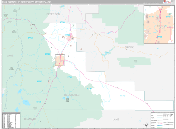 Bend-Redmond, OR Metro Area Wall Map